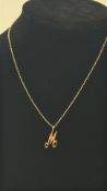 9ct Gold chain with M pendant Weight 3.5g