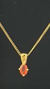 9ct Gold chain with fire opal pendant Weight 2.2g
