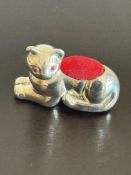 Silver cat pin cushion ruby eyes