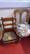 Two antique chairs: childâ€™s rocking chair and Edwardian inlaid side chair