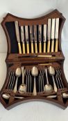 Violin-shaped oak canteen of EPNS cutlery, Sheffield, c.1930
