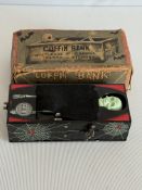 Vintage tinplate coffin money box