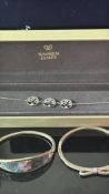 2 Silver bangles & silver chain with 3 pendants