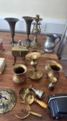 Group of brass and mixed metalware with vintage Agfa camera
