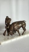 Bronze figural group of matador and bull on marble base