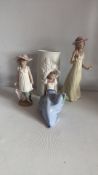 NAO by LladrÃ³ figurines and Kaiser rose-relief vase, four pieces