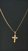 9ct Gold chain with pearl cross pendant Weight 7.4
