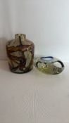 Mdina Glass bottle vase and biomorphic art glass bowl (2)