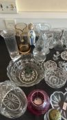 Assorted crystal and glassware with porcelain figure, approx. 30 pieces