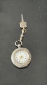 835 Silver cased fob watch with key