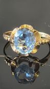 9ct Gold ring set with aquamarine Size L Weight 2g