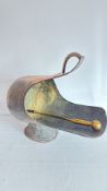 Engraved copper coal scuttle with brass poker