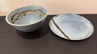 Signed studio pottery bowl and plate