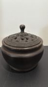 Bronze pierced-lid potpourri/incense jar