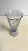 Bohemian wheel-engraved pale blue glass goblet