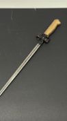 French Model 1886/93 Lebel cruciform spike bayonet, brass grip, steel cross-guard with muzzle ring