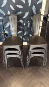 Six industrial steel stacking cafÃ© chairs