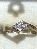 9ct Gold ring set 4 diamonds (0.25ct) Size M Weigh
