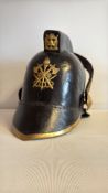 19th-Century Leather Firemanâ€™s Helmet with Brass Mounts