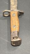 British Pattern 1907 sword bayonet for SMLE rifle, steel blade with single fuller, wooden slab