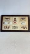 First World War Allied patriotic silk postcards, framed set of eight