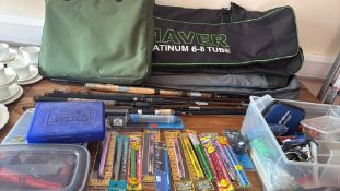 Mixed coarse fishing tackle with rods, holdall and accessories