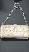 Victorian silver purse, leather interior