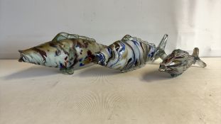 Three Murano-style art glass fish figures