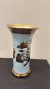 Carlton Ware gilt Chinoiserie pale-blue trumpet vase, c.1930s