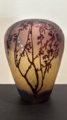 Cameo glass vase with acid-etched foliage