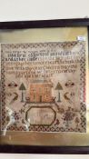 19th-century needlework sampler with verse and house motif