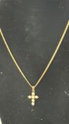 9ct Gold chain & cross pendant, pendant set with 6