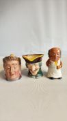Three English miniature character jugs â€“ Royal Doulton, Beswick and Staffordshire