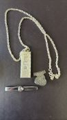 Silver ingot, chain & 2 others