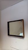 Mid-century teak and black diamond-detail wall mirror