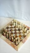 Carved Onyx and Marble Chess Set