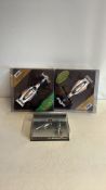 Three boxed die-cast F1 models: Heritage Classics Williams FW16 & Hot Wheels McLaren MP4-14