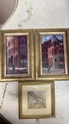 Sheila Vaughn pair of acrylic cityscapes with additional watercolour, 3 framed works