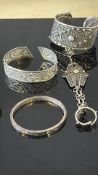 Silver plated Indian bracelet & ring, bangle & sil