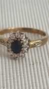 9ct Gold ring set with sapphire & cz stones Size O