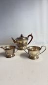 Birmingham sterling silver three-piece tea set, 1942 Weight 806g