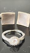 Pair of silver cufflinks & silver ring