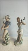 Pair of Nao by LladrÃ³ porcelain golfer figurines