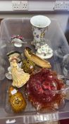 Assorted Decorative Ceramics and Cranberry Glass (10pcs)
