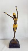 Bronze art deco land dancer on marble base gold pa
