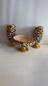 Floral gilt-decorated ceramic compote and pair of vases, pattern 2272
