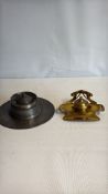 Two Antique Brass and Pewter Inkwells