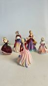 Five bone china lady figurines by Paragon, Coalport and Goebel
