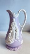 Samuel Alcock lavender sprigged stoneware jug, c.1850 hairline to the spout (height 23cm)