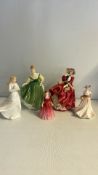 Royal Doulton and Coalport bone china lady figurines, 5 pcs